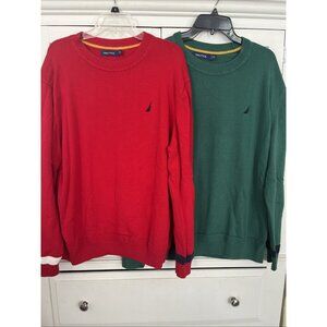 Men’s Christmas Sweater XXL Nautica 100% Cotton Sweater Lot of 2 Red Green